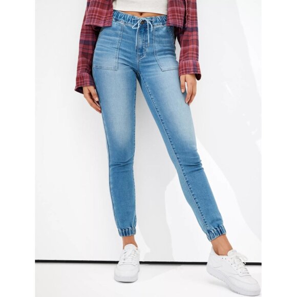 NEW AEO Next Level Soft Knit High-Waisted Jegging Joggers Royally Light Hi-Rise - Picture 1 of 9